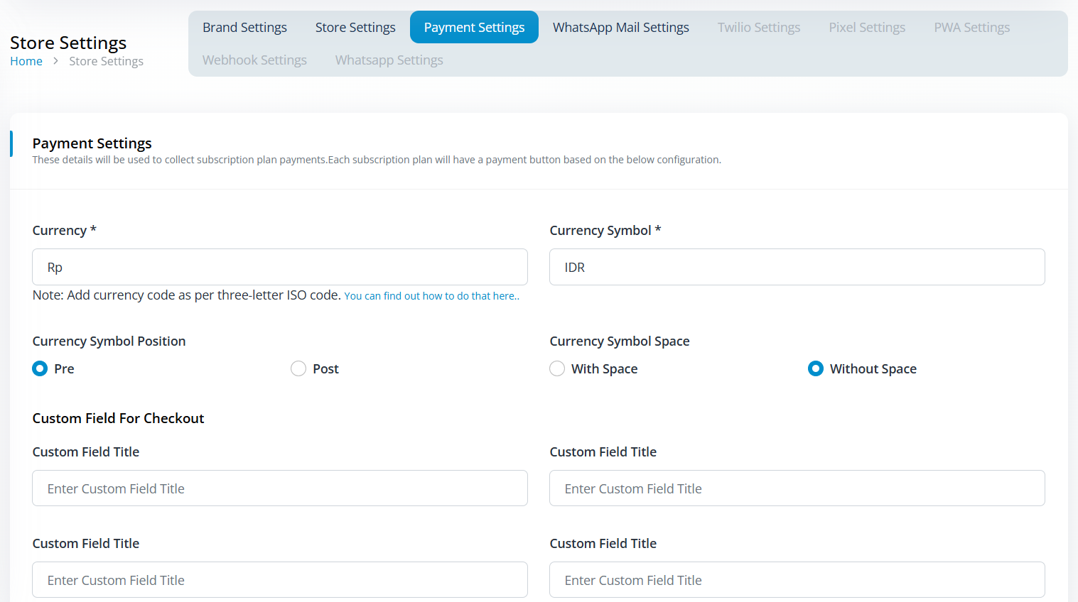 Payment settings