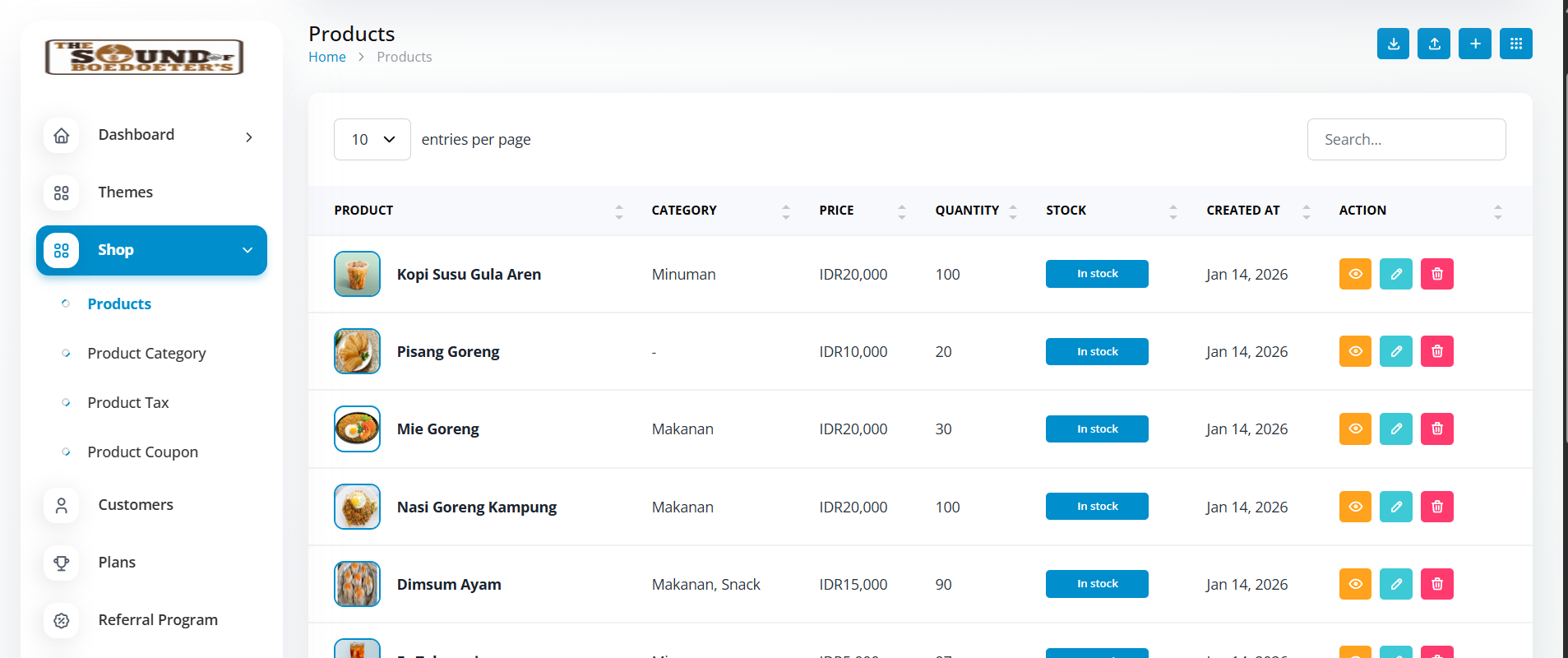 Screenshot halaman Shop